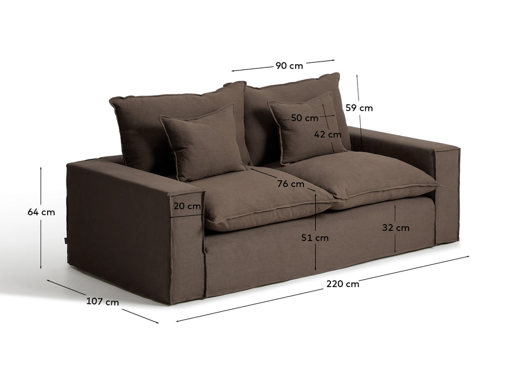 Canapé déhoussable Anarela 2 places en 100 % lin taupe 220 cm FSC Mix Credit