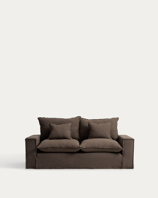Canapé déhoussable Anarela 2 places en 100 % lin taupe 220 cm FSC Mix Credit
