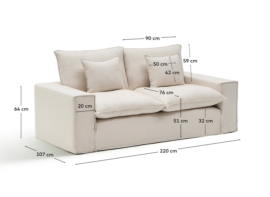 Canapé déhoussable Anarela 2 places en lin et viscose beige 220 cm FSC Mix Credit