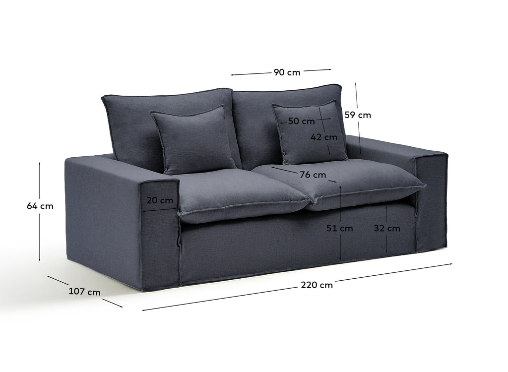 Canapé déhoussable Anarela 2 places en lin et viscose gris foncé 220 cm FSC Mix Credit