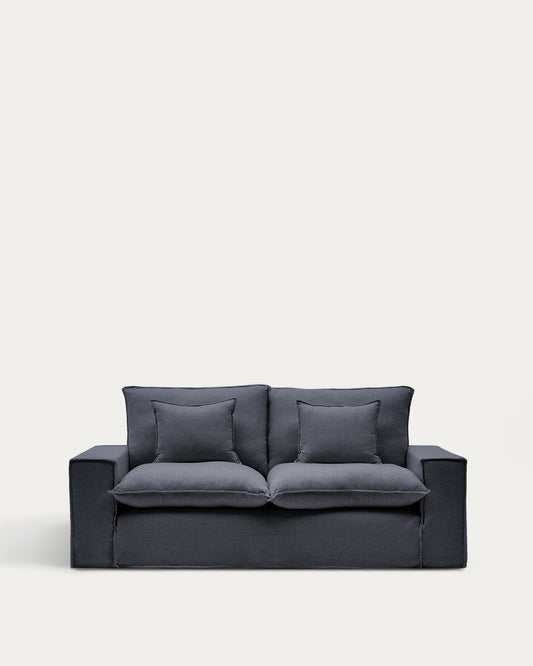 Canapé déhoussable Anarela 2 places en lin et viscose gris foncé 220 cm FSC Mix Credit
