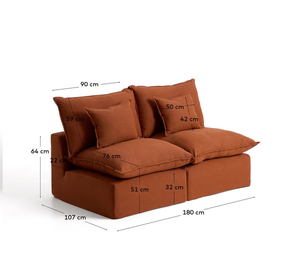 Canapé modulable déhoussable Anarela 2 places en 100 % lin terracotta 180 cm FSC Mix Credit