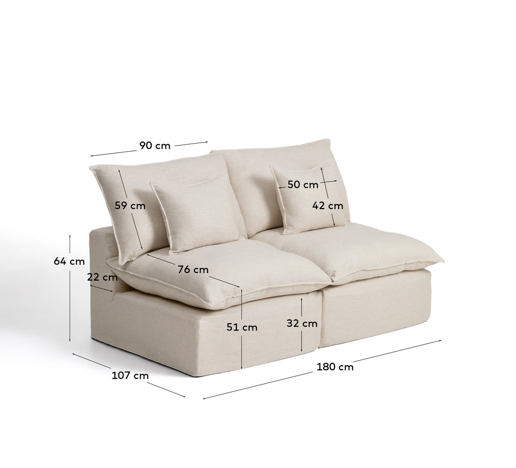 Canapé modulable déhoussable Anarela 2 places en lin et viscose beige 180 cm FSC Mix Credit