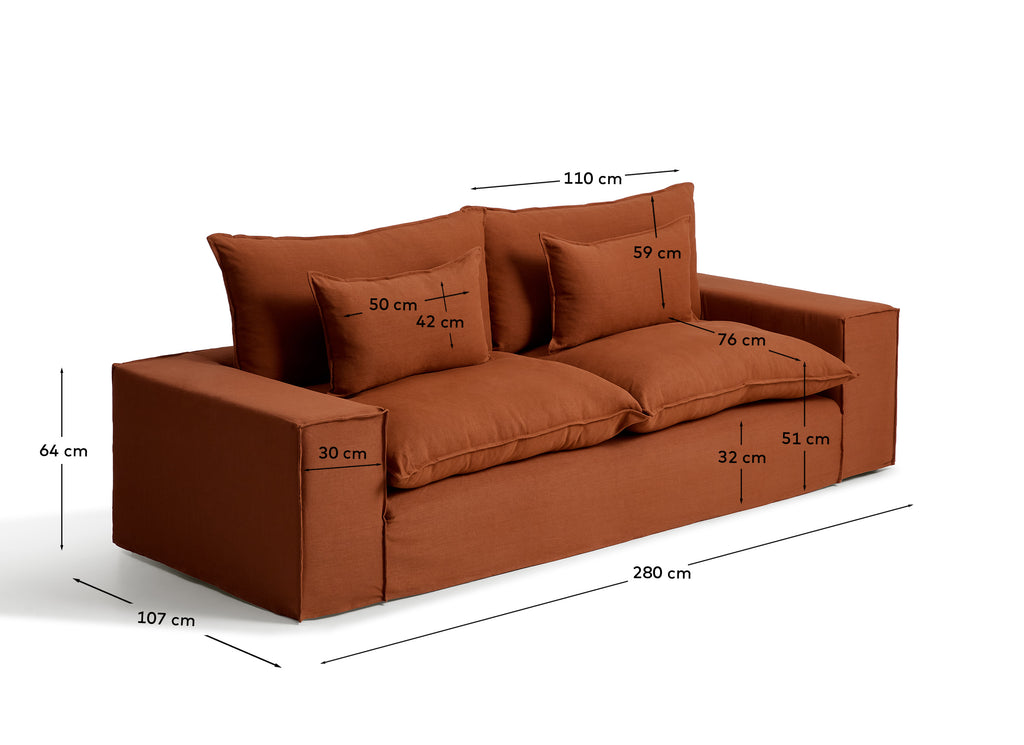 Canapé déhoussable Anarela 3 places en 100 % lin terracotta 280 cm FSC Mix Credit