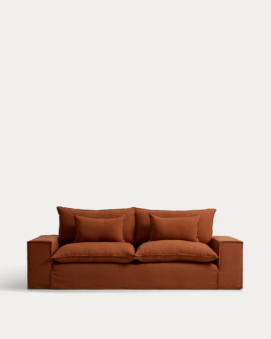 Canapé déhoussable Anarela 3 places en 100 % lin terracotta 280 cm FSC Mix Credit