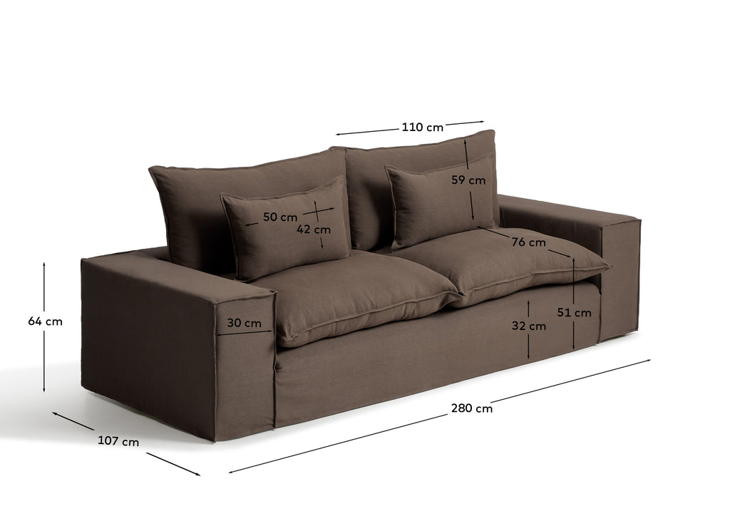 Canapé déhoussable Anarela 3 places en 100 % lin taupe 280 cm FSC Mix Credit