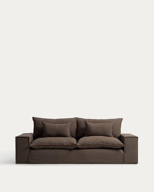 Canapé déhoussable Anarela 3 places en 100 % lin taupe 280 cm FSC Mix Credit