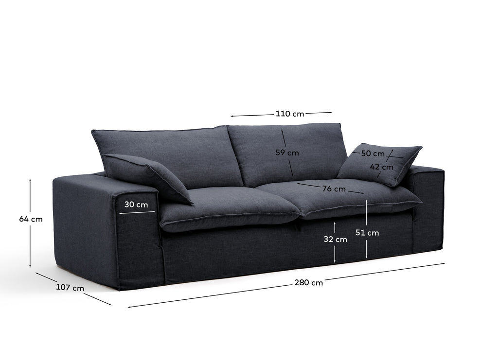 Canapé déhoussable Anarela 3 places en lin et viscose gris foncé 280 cm FSC Mix Credit