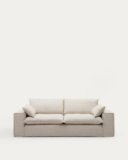 Canapé déhoussable Anarela 3 places avec coussins en lin beige FSC Mix Credit 280 cm.