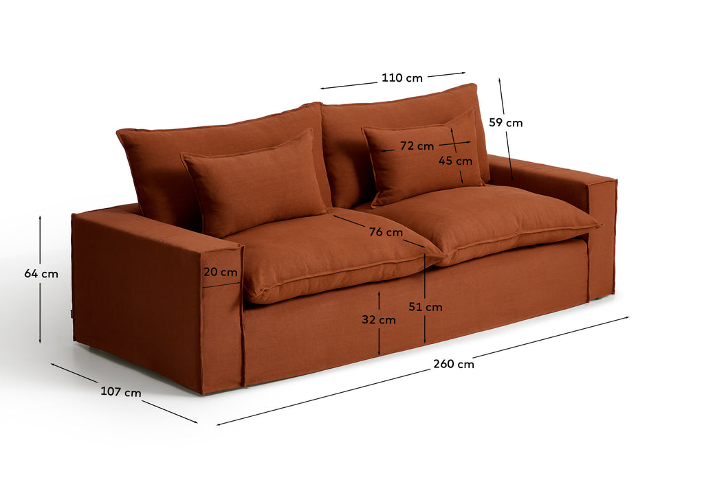 Canapé déhoussable Anarela 3 places en 100 % lin terracotta 260 cm FSC Mix Credit