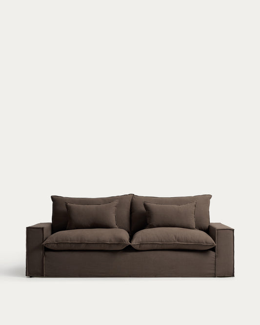 Canapé déhoussable Anarela 3 places en 100 % lin taupe 260 cm FSC Mix Credit