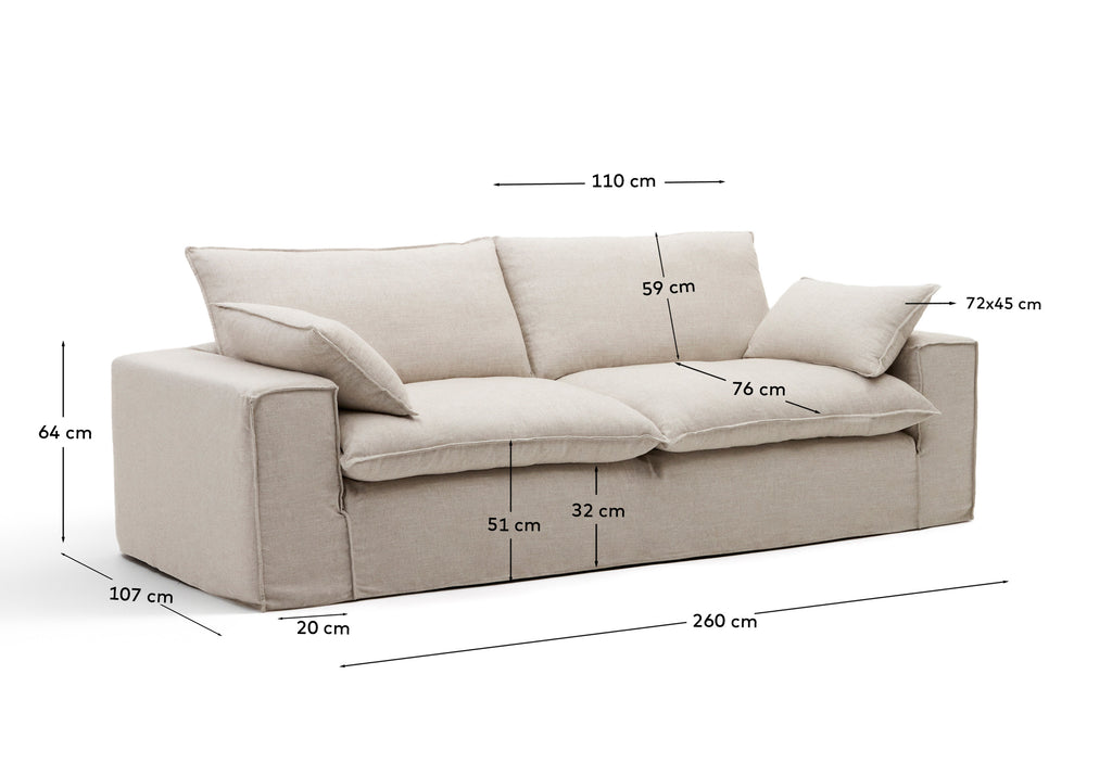 Canapé déhoussable Anarela 3 places en lin et viscose beige 260 cm FSC Mix Credit