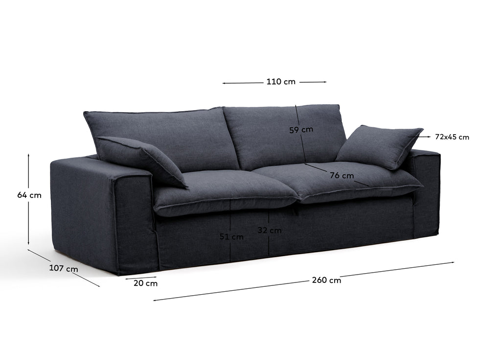 Canapé déhoussable Anarela 3 places en lin et viscose gris foncé 260 cm FSC Mix Credit