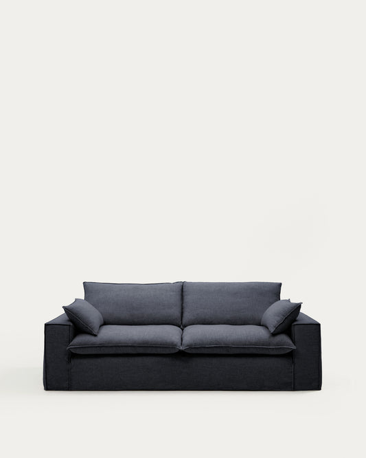 Canapé déhoussable Anarela 3 places en lin et viscose gris foncé 260 cm FSC Mix Credit