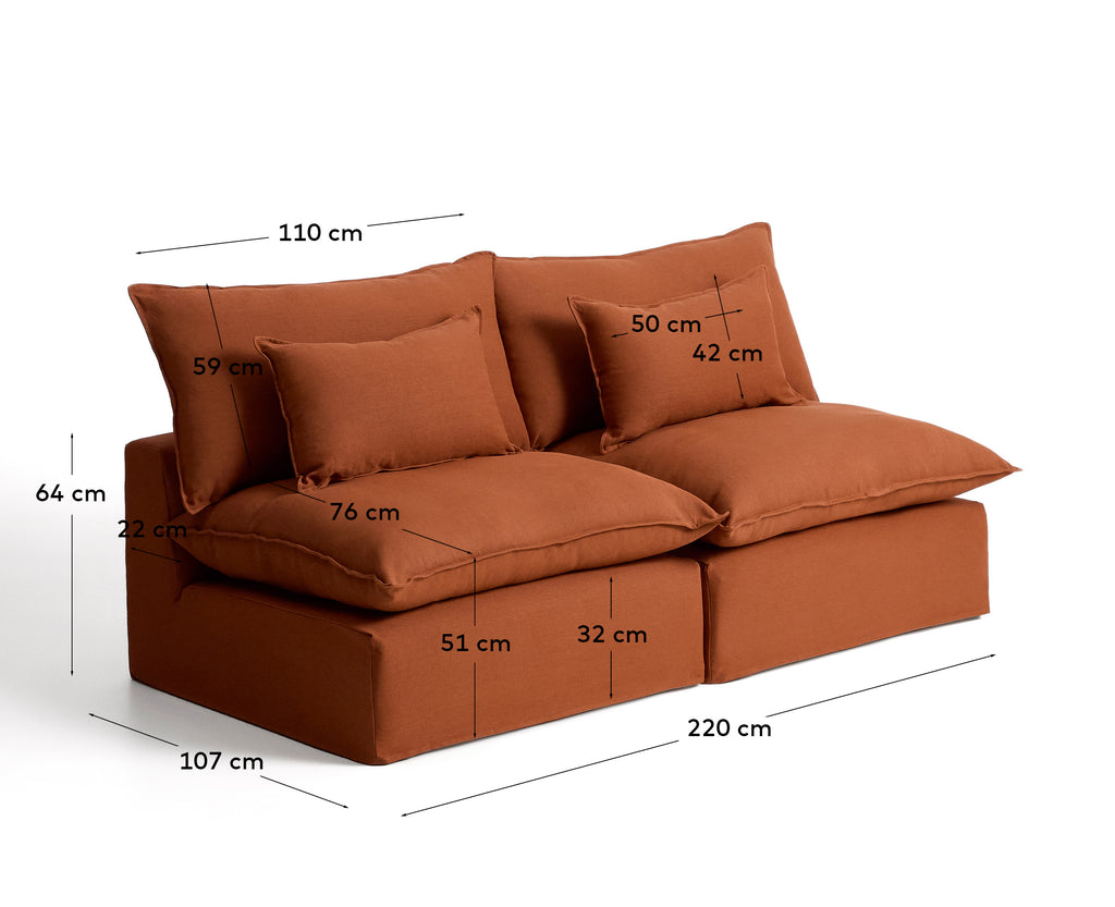 Canapé modulable déhoussable Anarela 3 places en 100 % lin terracotta 220 cm FSC Mix Credit