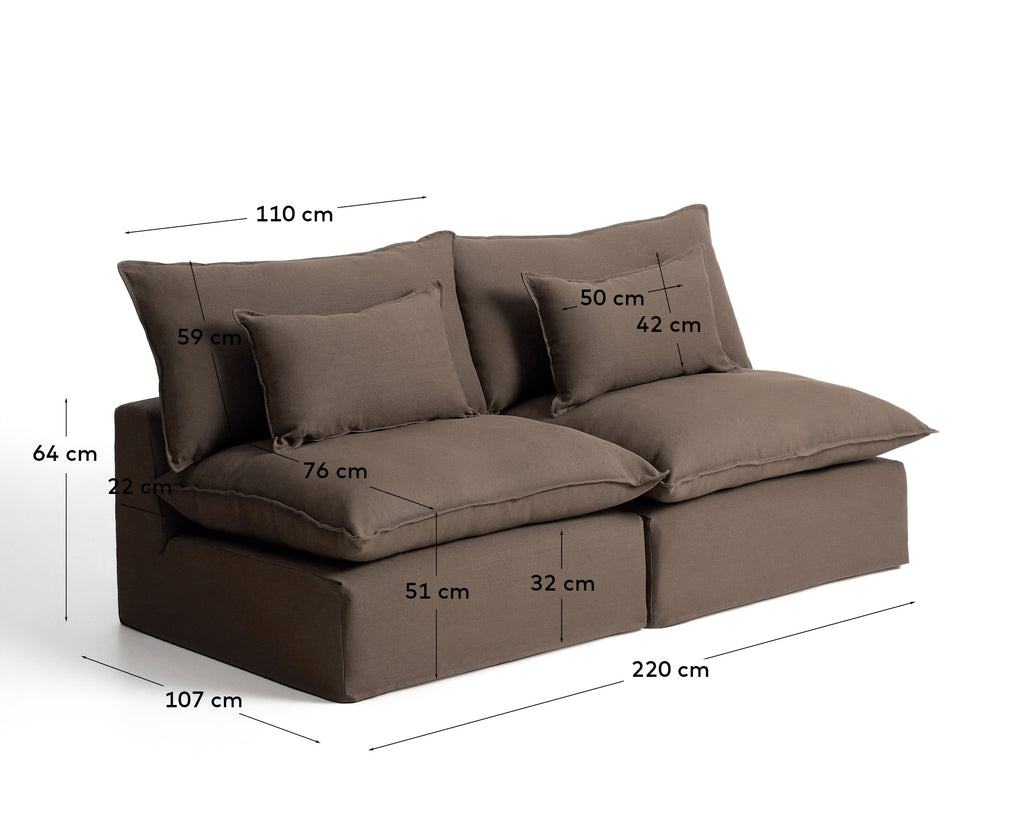 Canapé modulable déhoussable Anarela 3 places en 100 % lin taupe 220 cm FSC Mix Credit