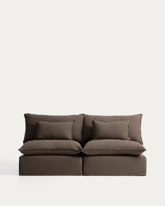 Canapé modulable déhoussable Anarela 3 places en 100 % lin taupe 220 cm FSC Mix Credit