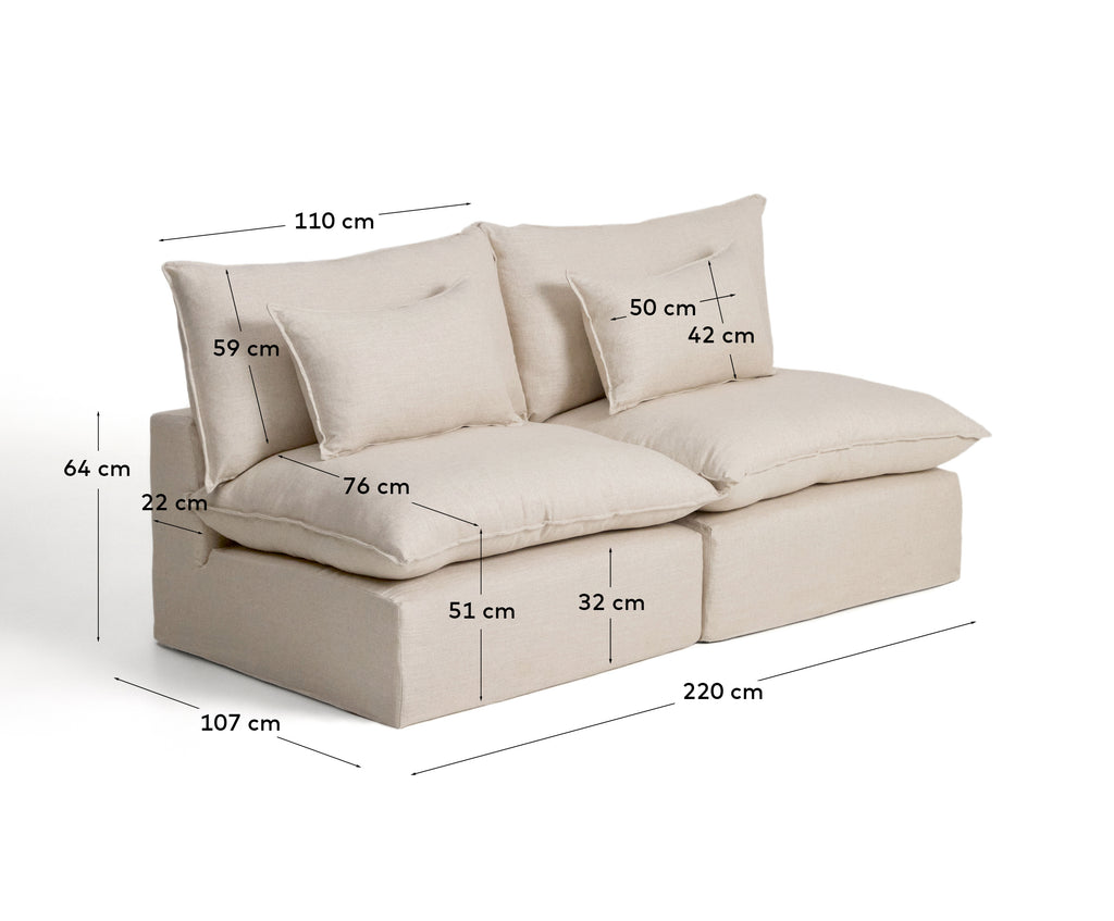 Canapé modulable déhoussable Anarela 3 places en lin et viscose beige 220 cm FSC Mix Credit