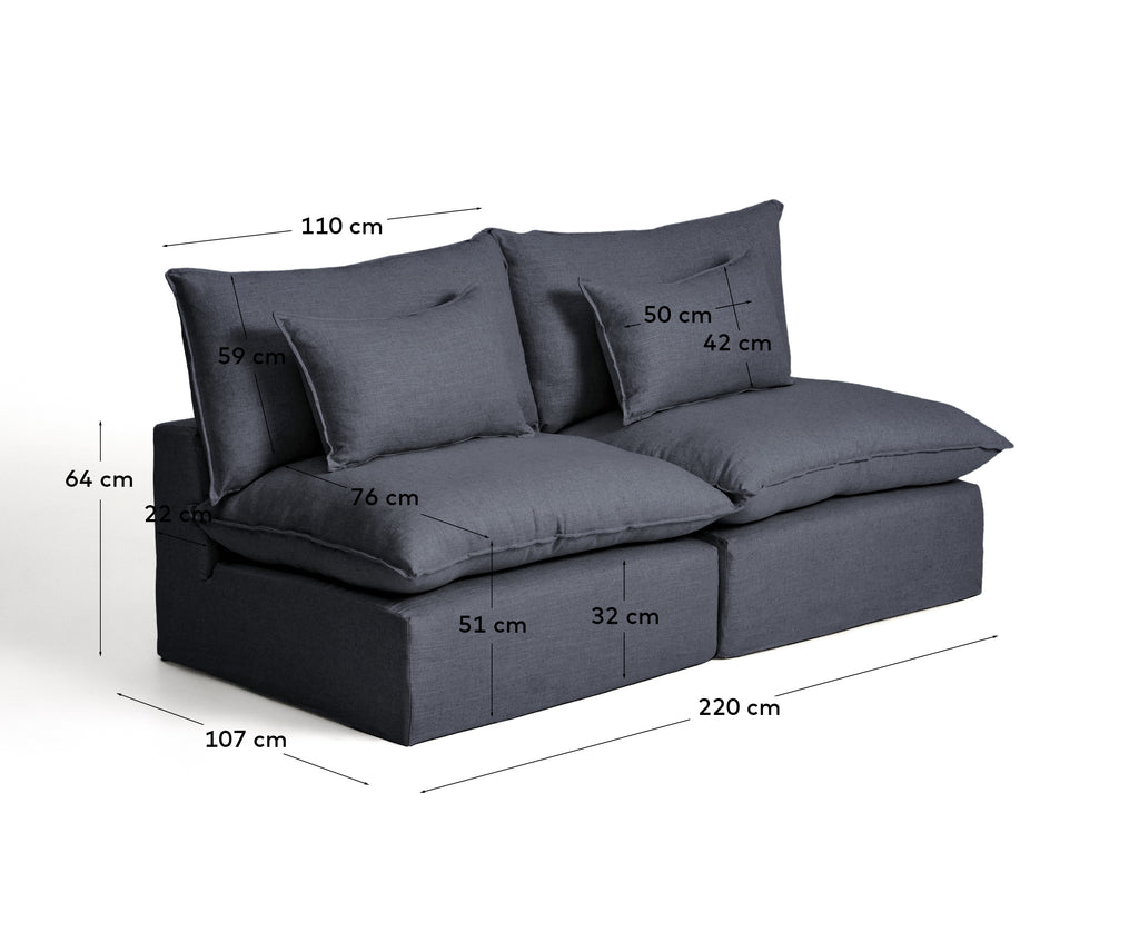 Canapé modulable déhoussable Anarela 3 places en lin et viscose gris foncé 220 cm FSC Mix Credit
