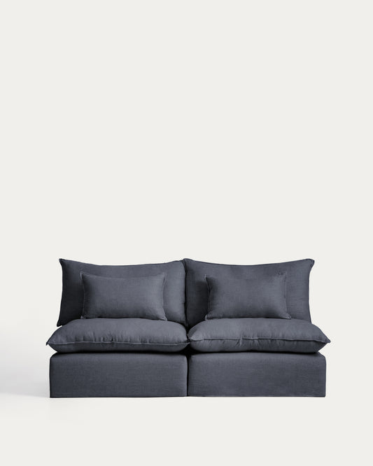 Canapé modulable déhoussable Anarela 3 places en lin et viscose gris foncé 220 cm FSC Mix Credit