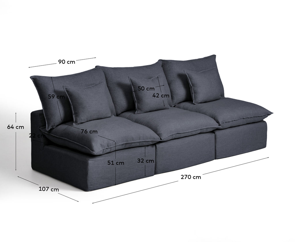 Canapé modulable déhoussable Anarela 3 places en lin et viscose gris foncé 270 cm FSC Mix Credit