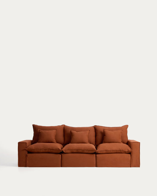 Canapé modulable déhoussable Anarela 3 places en 100 % lin terracotta 310 cm FSC Mix Credit