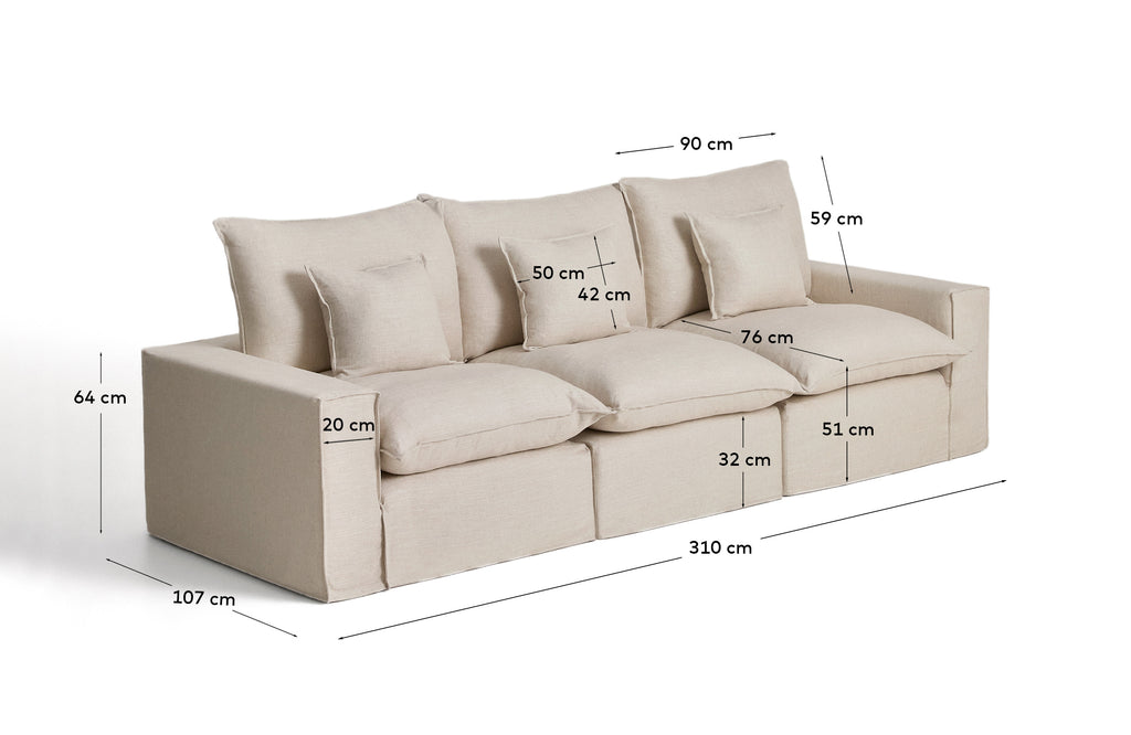 Canapé modulable déhoussable Anarela 3 places en lin et viscose beige 310 cm FSC Mix Credit