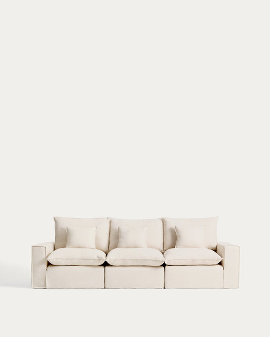 Canapé modulable déhoussable Anarela 3 places en lin et viscose beige 310 cm FSC Mix Credit