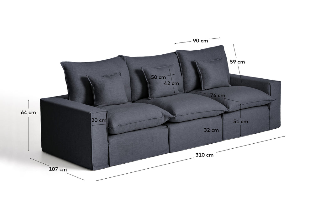 Canapé modulable déhoussable Anarela 3 places en lin et viscose gris foncé 310 cm FSC Mix Credit