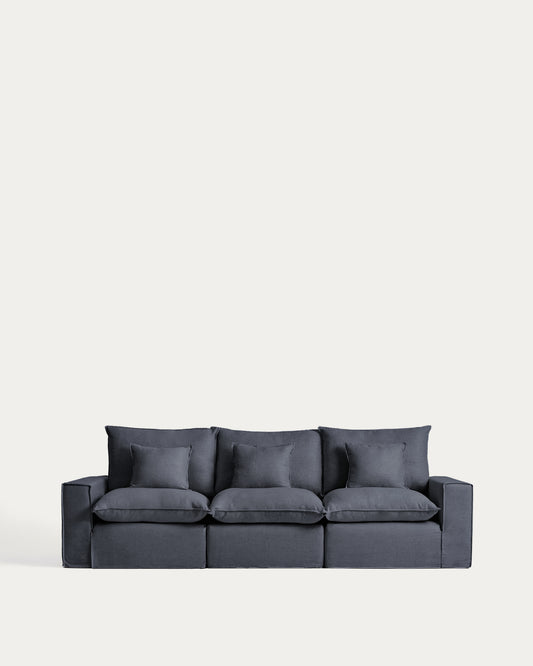 Canapé modulable déhoussable Anarela 3 places en lin et viscose gris foncé 310 cm FSC Mix Credit