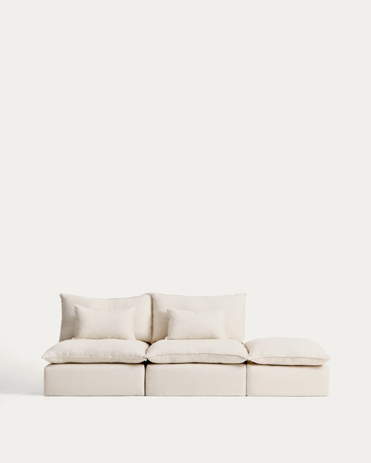 Canapé modulable déhoussable Anarela 3 places avec pouf terminal en lin et viscose beige 310 cm FSC Mix Credit
