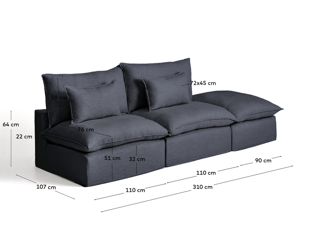 Canapé modulable déhoussable Anarela 3 places en lin et viscose gris foncé 310 cm FSC Mix Credit