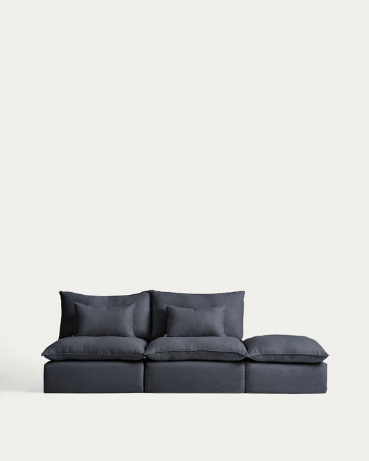 Canapé modulable déhoussable Anarela 3 places en lin et viscose gris foncé 310 cm FSC Mix Credit