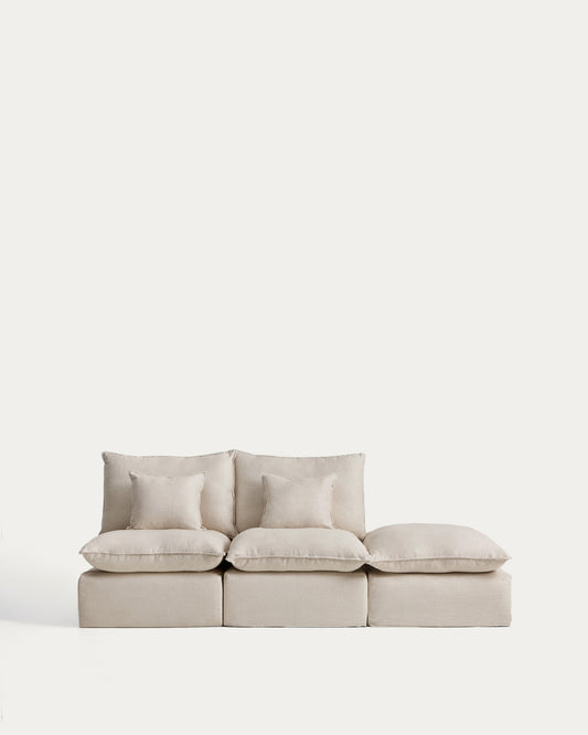 Canapé modulable déhoussable Anarela 2 places avec pouf terminal en lin et viscose beige 270 cm FSC Mix Credit
