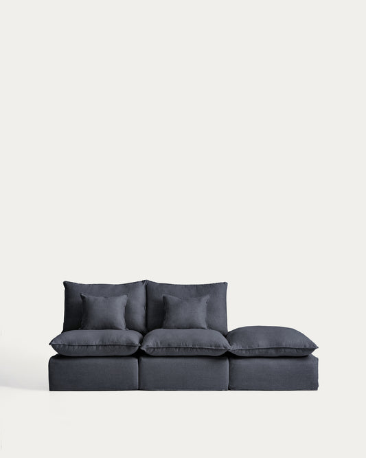 Canapé modulable déhoussable Anarela 2 places avec pouf terminal en lin et viscose gris foncé 270 cm FSC Mix Credit