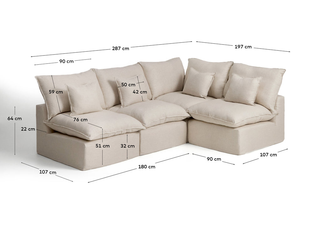 Canapé d’angle modulable déhoussable Anarela 4 places en lin et viscose beige 287 x 197 cm / 197 x 287 cm FSC Mix Credit