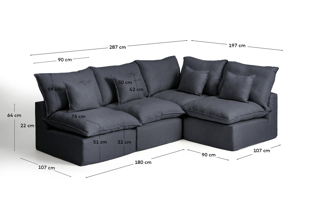 Canapé d’angle modulable déhoussable Anarela 4 places en lin et viscose gris foncé 287 x 197 cm / 197 x 287 cm FSC Mix Credit