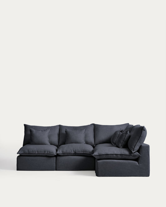 Canapé d’angle modulable déhoussable Anarela 4 places en lin et viscose gris foncé 287 x 197 cm / 197 x 287 cm FSC Mix Credit