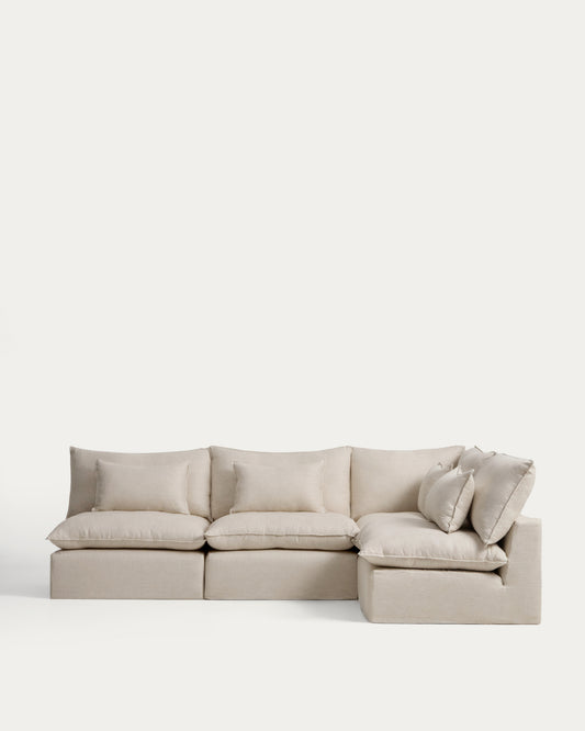 Canapé d’angle modulable déhoussable Anarela 6 places en lin et viscose beige 327 x 217 cm / 217 x 327 cm FSC Mix Credit