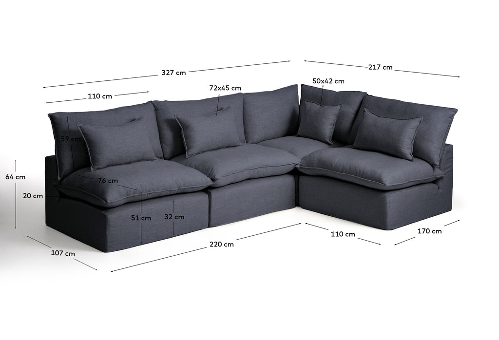 Canapé d’angle modulable déhoussable Anarela 6 places en lin et viscose gris foncé 327 x 217 cm / 217 x 327 cm FSC Mix Credit