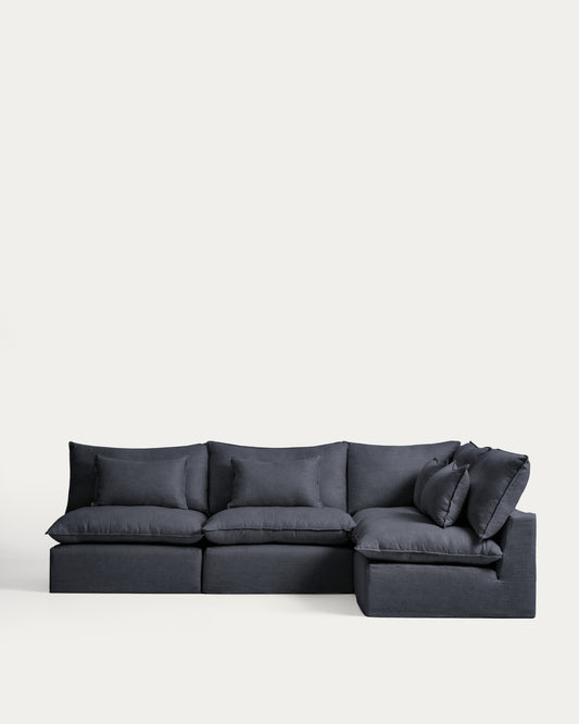 Canapé d’angle modulable déhoussable Anarela 6 places en lin et viscose gris foncé 327 x 217 cm / 217 x 327 cm FSC Mix Credit