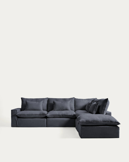 Canapé d’angle modulable déhoussable Anarela 6 places en lin et viscose gris foncé 347 x 307 cm FSC Mix Credit