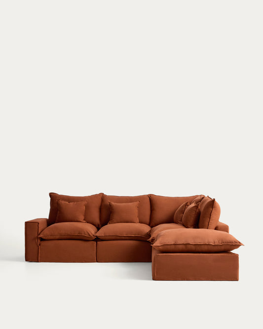 Canapé d’angle modulable déhoussable Anarela 4 places en 100 % lin terracotta 307 x 287 cm FSC Mix Credit