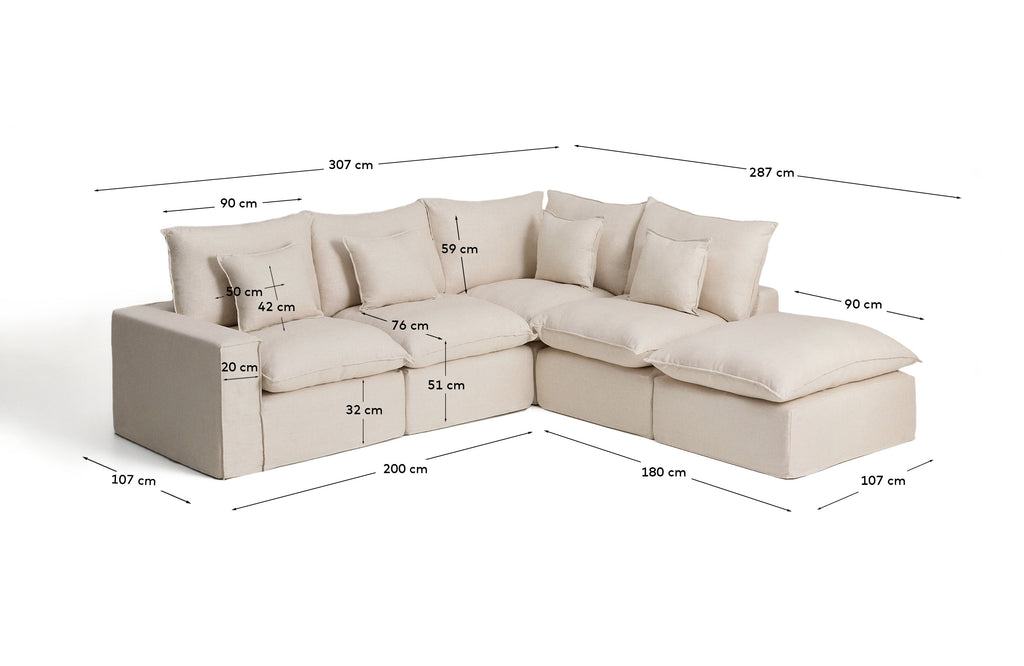 Canapé d’angle modulable déhoussable Anarela 4 places en lin et viscose beige 307 x 287 cm FSC Mix Credit