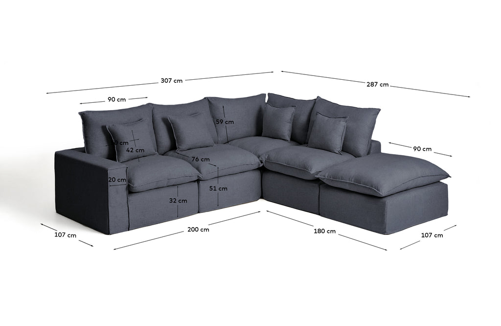Canapé d’angle modulable déhoussable Anarela 4 places en lin et viscose gris foncé 307 x 287 cm FSC Mix Credit