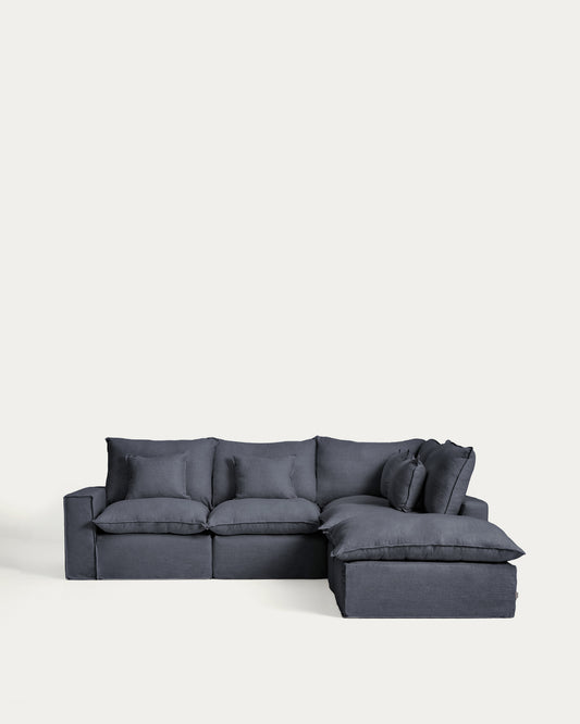 Canapé d’angle modulable déhoussable Anarela 4 places en lin et viscose gris foncé 307 x 287 cm FSC Mix Credit