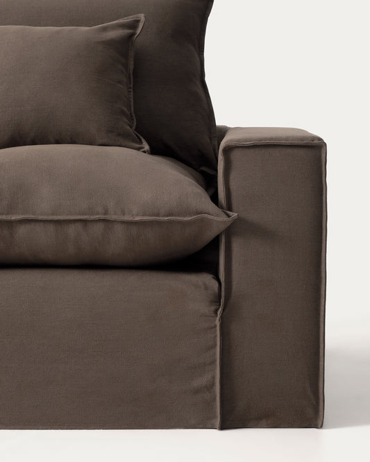 Canapé d’angle modulable déhoussable Anarela 6 places en 100 % lin taupe 307 x 347 cm FSC Mix Credit
