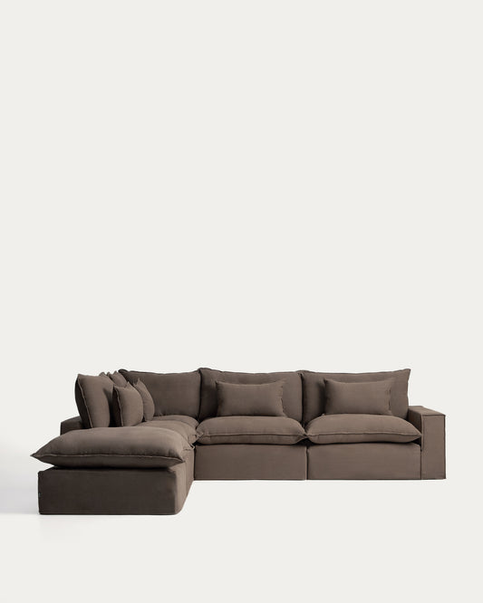Canapé d’angle modulable déhoussable Anarela 6 places en 100 % lin taupe 307 x 347 cm FSC Mix Credit