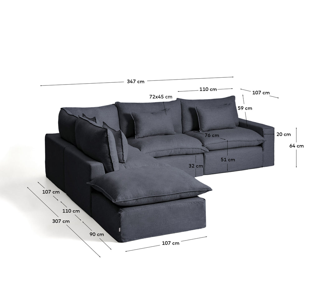 Canapé d’angle modulable déhoussable Anarela 6 places en lin et viscose gris foncé 307 x 347 cm FSC Mix Credit