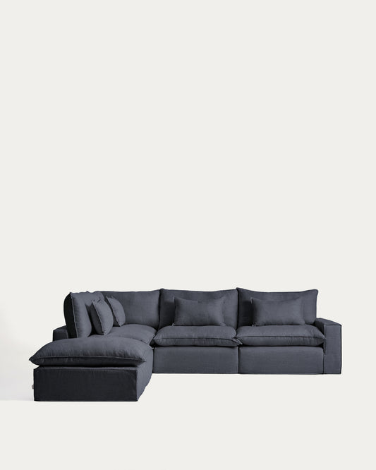 Canapé d’angle modulable déhoussable Anarela 6 places en lin et viscose gris foncé 307 x 347 cm FSC Mix Credit